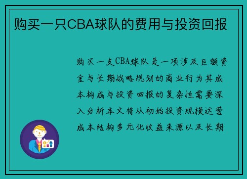 购买一只CBA球队的费用与投资回报